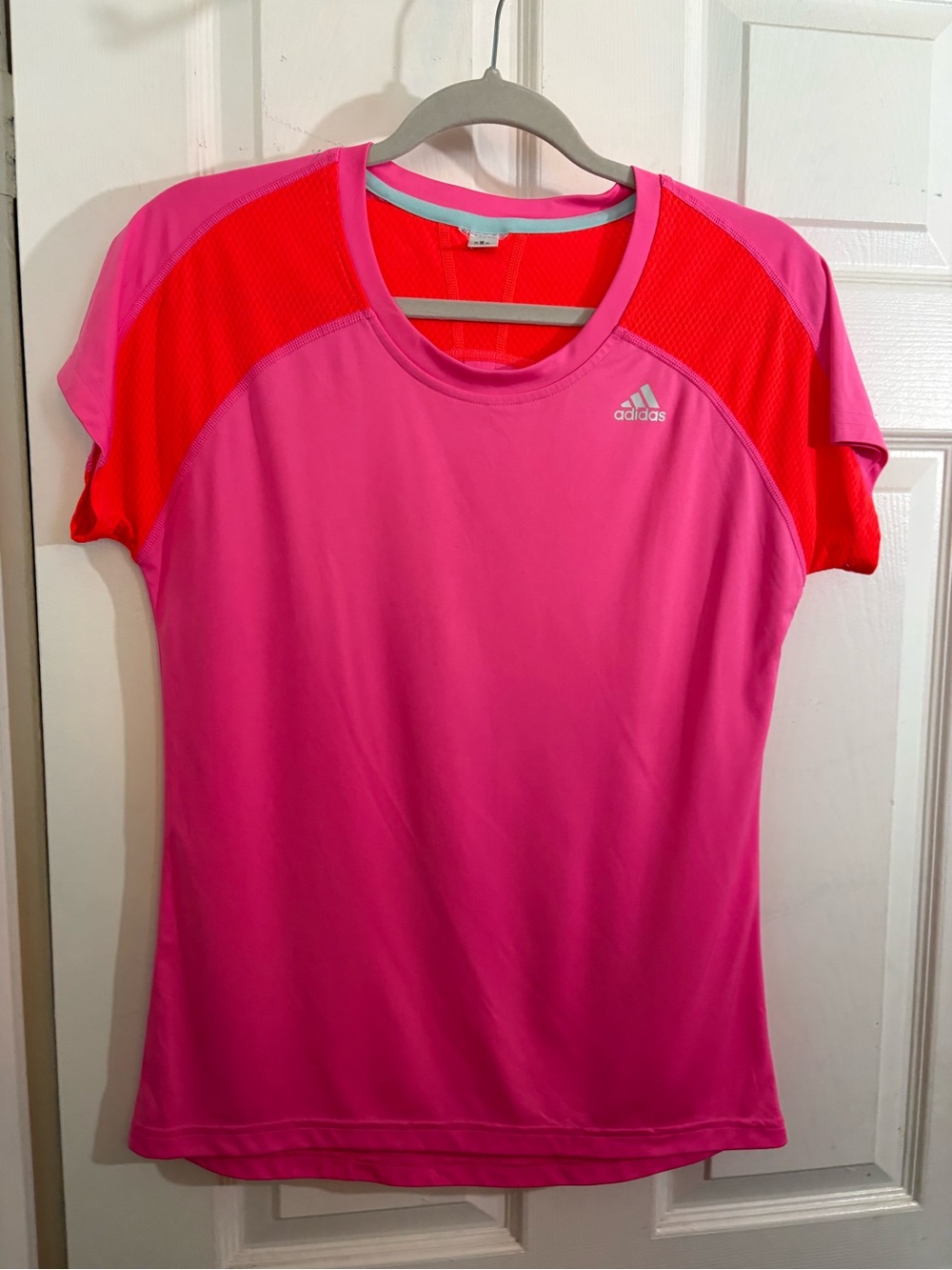 adidas Women’s Bright Pink Short Sleeve Tee with Red Accents - Picture 1 of 9